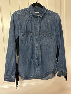 American Eagle Denim Button-Up Shirt with Fringe